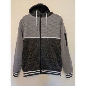 Retro Stitch Mens Gray Colorblock Sherpa Lined Full Zip Hoodie Jacket Medium